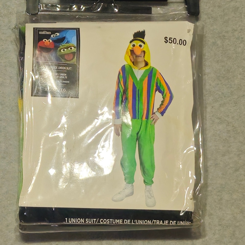 Sesame Street Bert Union Suit Costume Adult XL Multi Striped Hooded MF21134US-XL